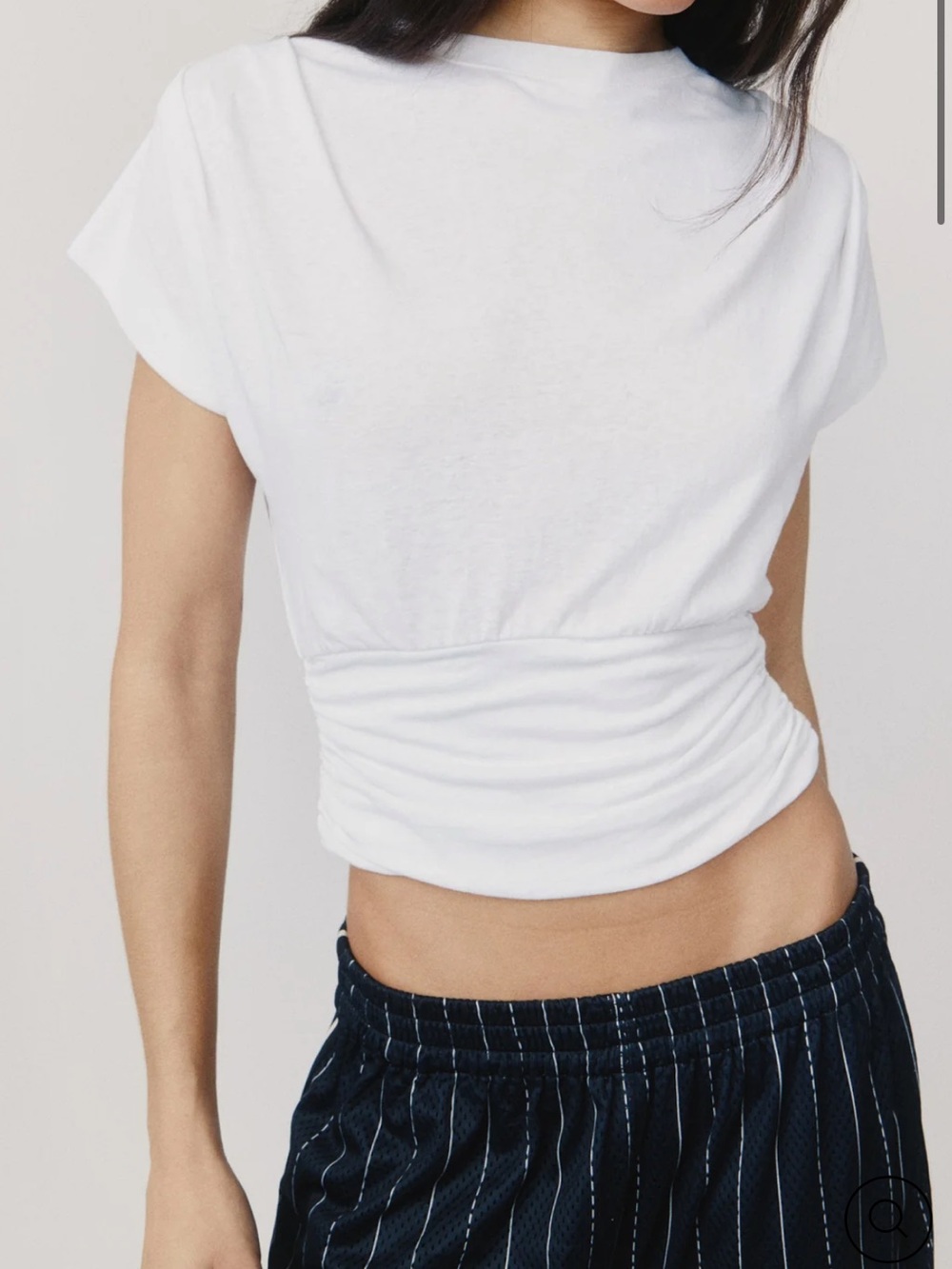 With Jean Tammy Tee White Short-Sleeve Gathered Waist Top